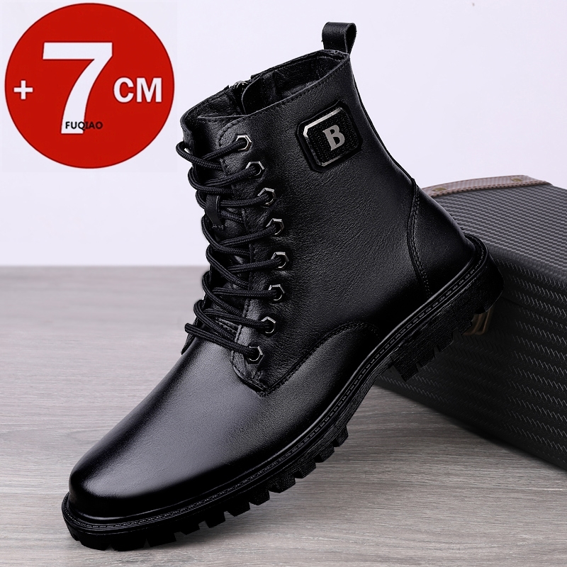 Men'S Shoes Hugo Boss - メンズ本革エレベーターブーツ 冬用暖かい裏地付きジップアップアンクルブーツ 7cm隠し身長アップ ビジネスフォーマルカジュアル用