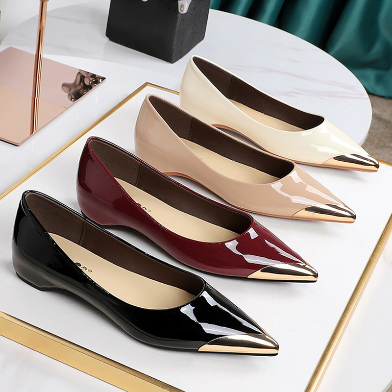 Men'S Shoes Slip On - BIGTREE 靴ローヒールの女性の靴パテントレザーウェッジヒール女性パンプス金属尖った先端高級宴会靴ファッション
