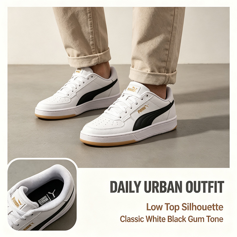 Men'S Shoes Puma Sneakers - プーマ男性白黒ロートップスニーカークラシックレトロレザースケートシューズカジュアルウォーキングファッショントレーナー 402613-01