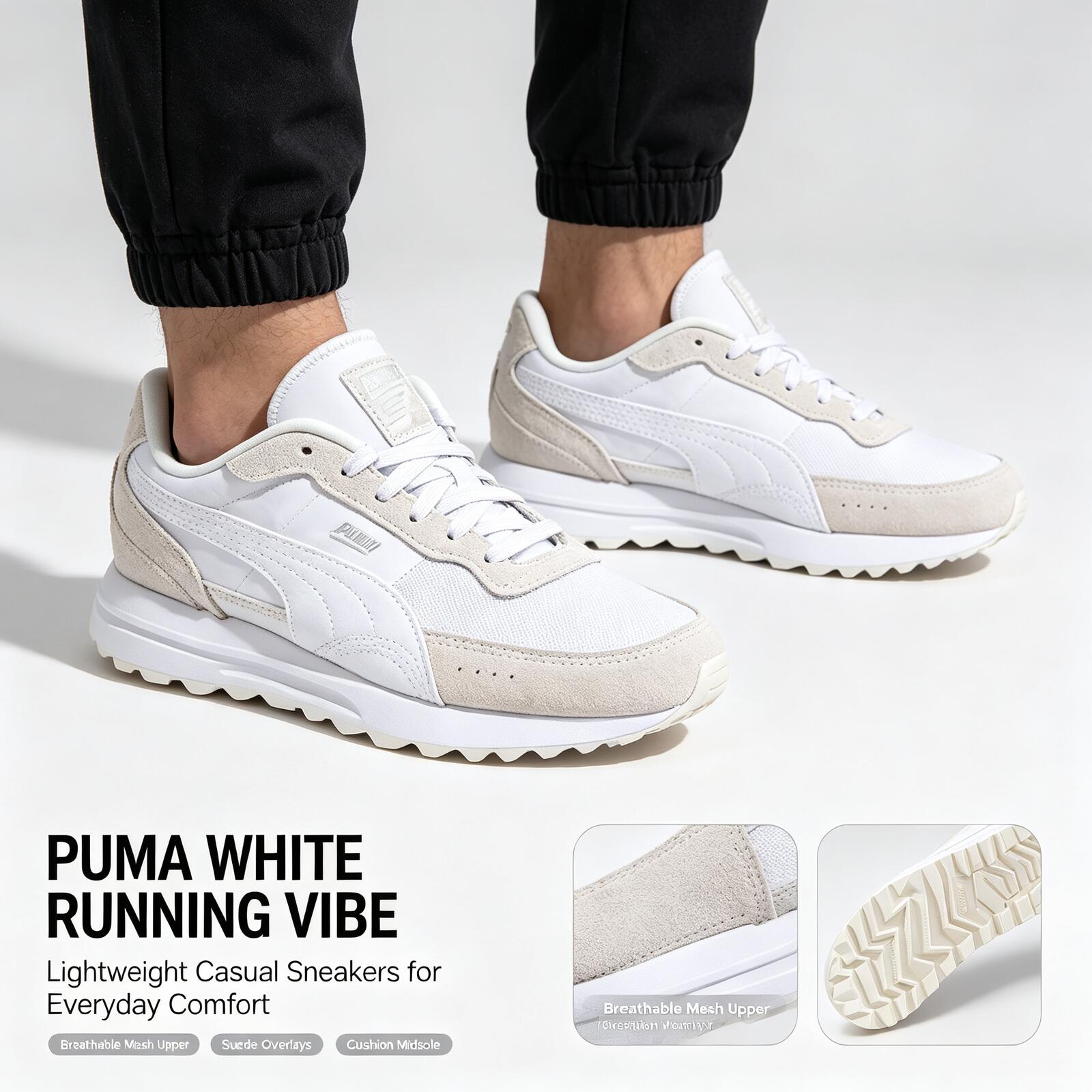 Men'S Shoes Puma Sneakers - 新しいホットプーマホワイト軽量ランニングシューズメッシュアッパースエードオーバーレイ男性女性カジュアルスニーカー軽量運動靴
