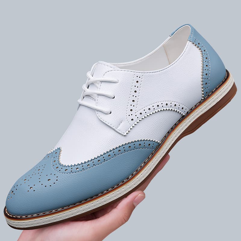 Men'S Shoes Hugo Boss - メンズ ホワイト ブルー ツートーン ブローグ オックスフォード