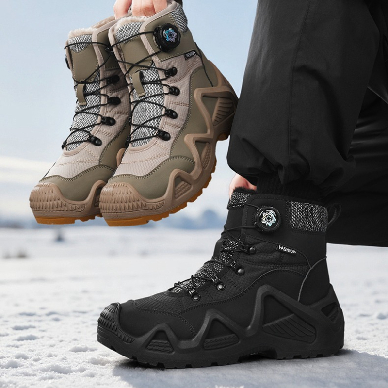 Men'S Shoes Hiking - 冬用ハイカットスノーフリース暖かい回転ノブ付きカラーブロックプロ仕様大型メンズ滑り止めアウトドアハイキングシューズ