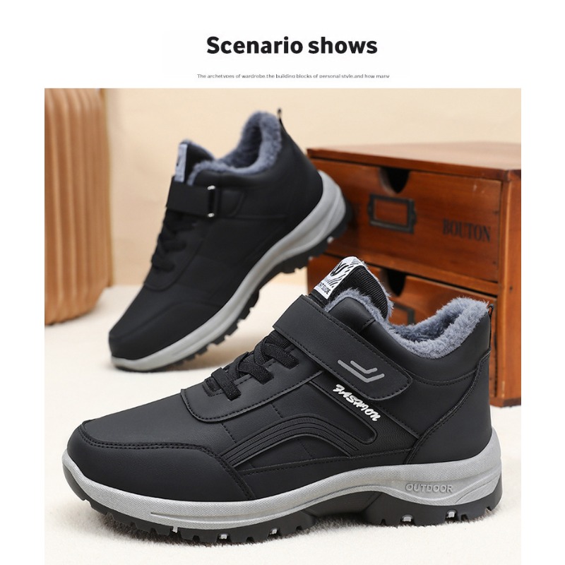Men'S Shoes Hiking - 2026 スノーブーツ男性用カジュアル冬靴プラットフォームノンスリップ暖かい毛皮アンクルブーツ豪華な戦闘屋外ハイキングオートバイブーツ