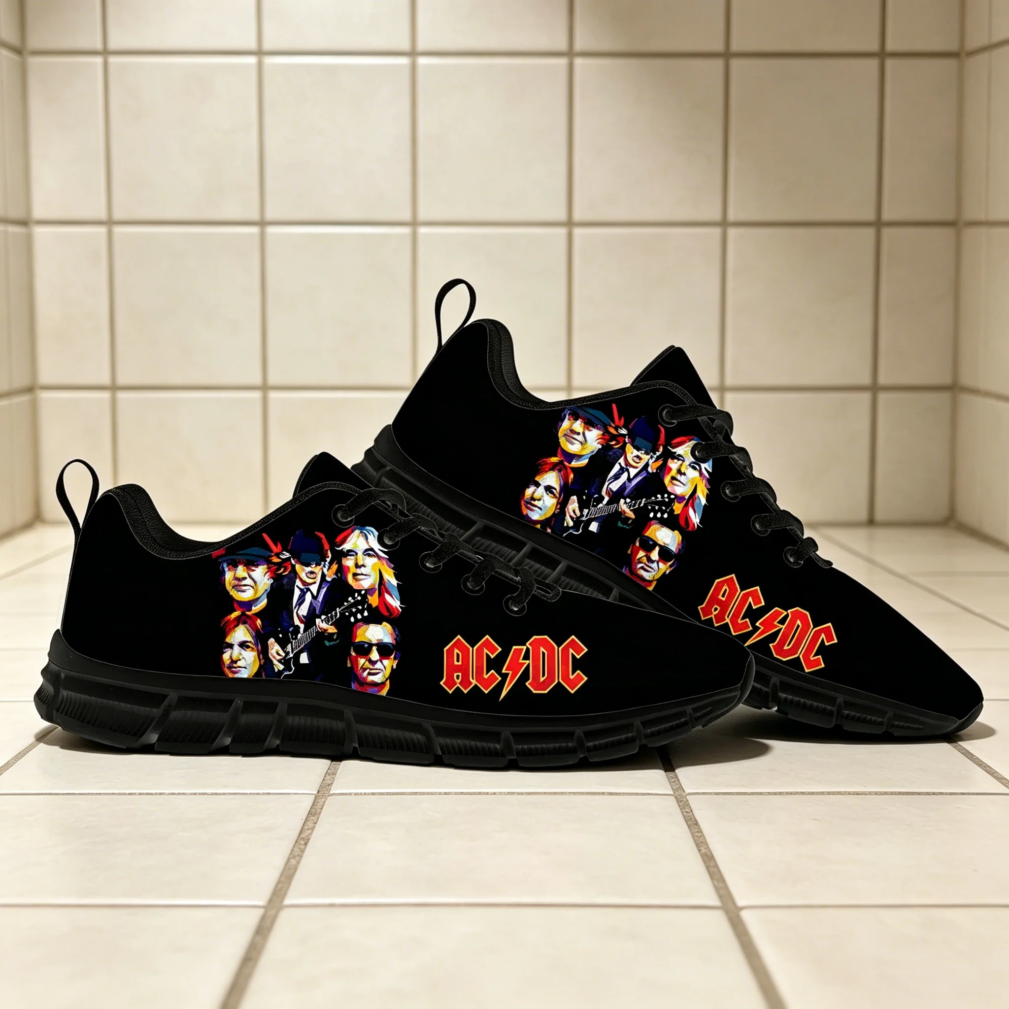 Men'S Shoes Dc - AC/DC ロックバンド レトロプリント カスタムスニーカー、ユニセックス通気性ランニングシューズ、ロック愛好家のためのカジュアルアスレチックフットウェア