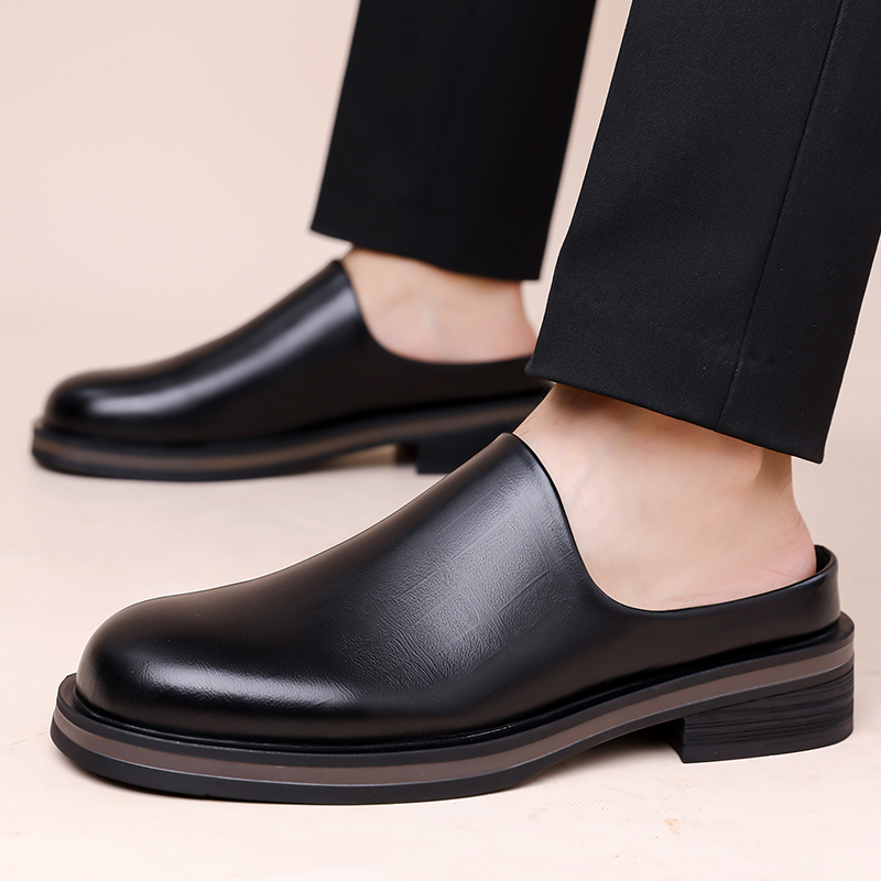 Men'S Shoes Hugo Boss - メンズスリッポンハーフスリッパ、厚底光沢カジュアルレザーシューズ、レトロラウンドトゥトレンド万能ミュールシューズ