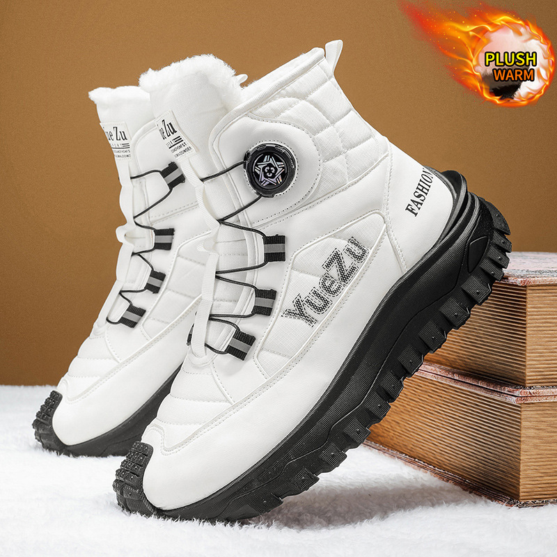 Men'S Shoes Hiking - ビッグサイズメンズウィンタースノーブーツハイトップフリース裏地付き暖かい綿靴滑り止め耐久性のある屋外防水ハイキングシューズ