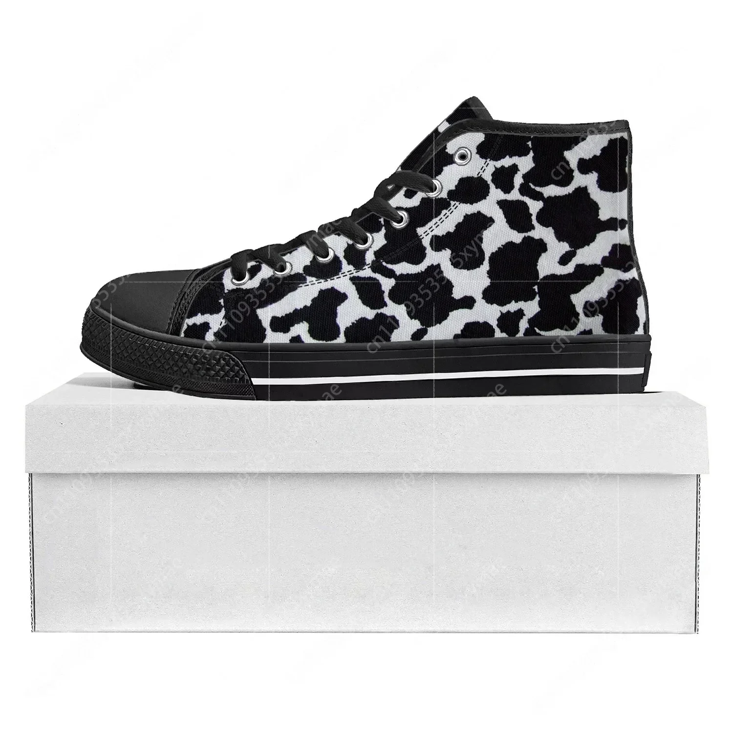 Men'S Shoes Black And White - 牛柄3Dパターンハイカット高品質スニーカー メンズ レディース ティーンエイジャー キャンバススニーカー ブラック