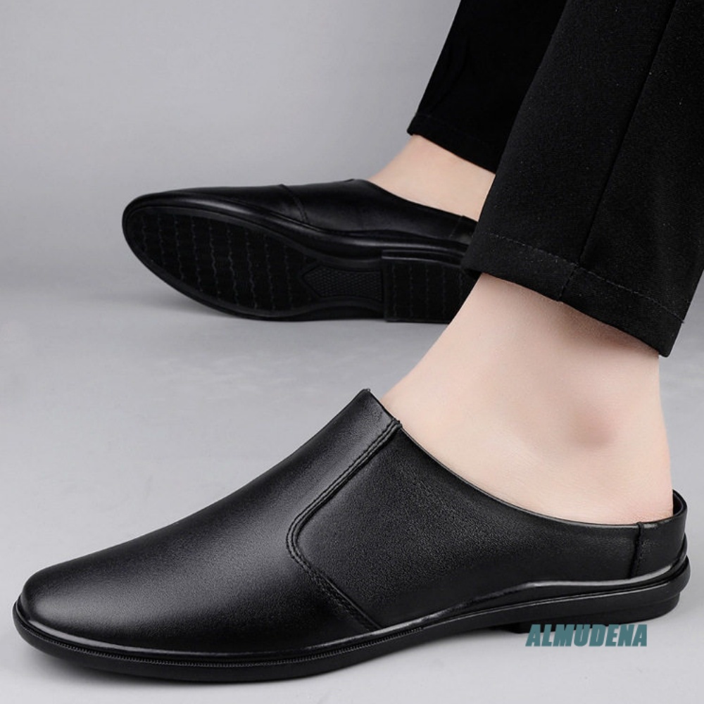 ミニマリストメンズビジネスハーフスリッパ、バックレススリップ - Men'S Shoes Black And White のレビューと価格
