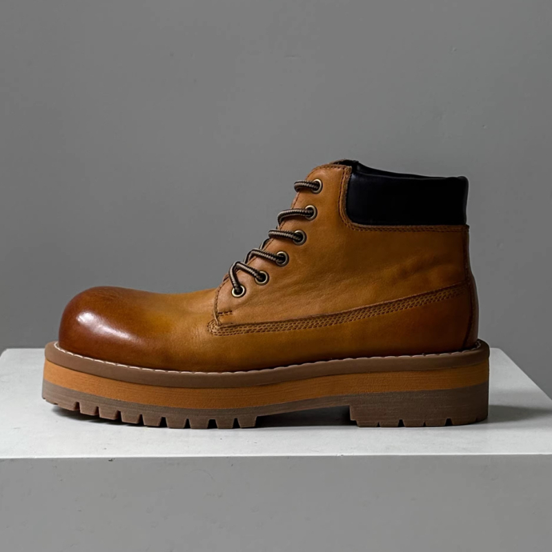 英国スタイルのメンズアンクルブーツブラウンレトロ本革カジュア - Men'S Shoes Hiking のレビューと価格