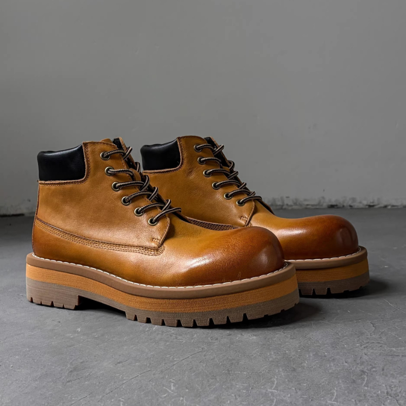英国スタイルのメンズアンクルブーツブラウンレトロ本革カジュア - Men'S Shoes Hiking のレビューと価格