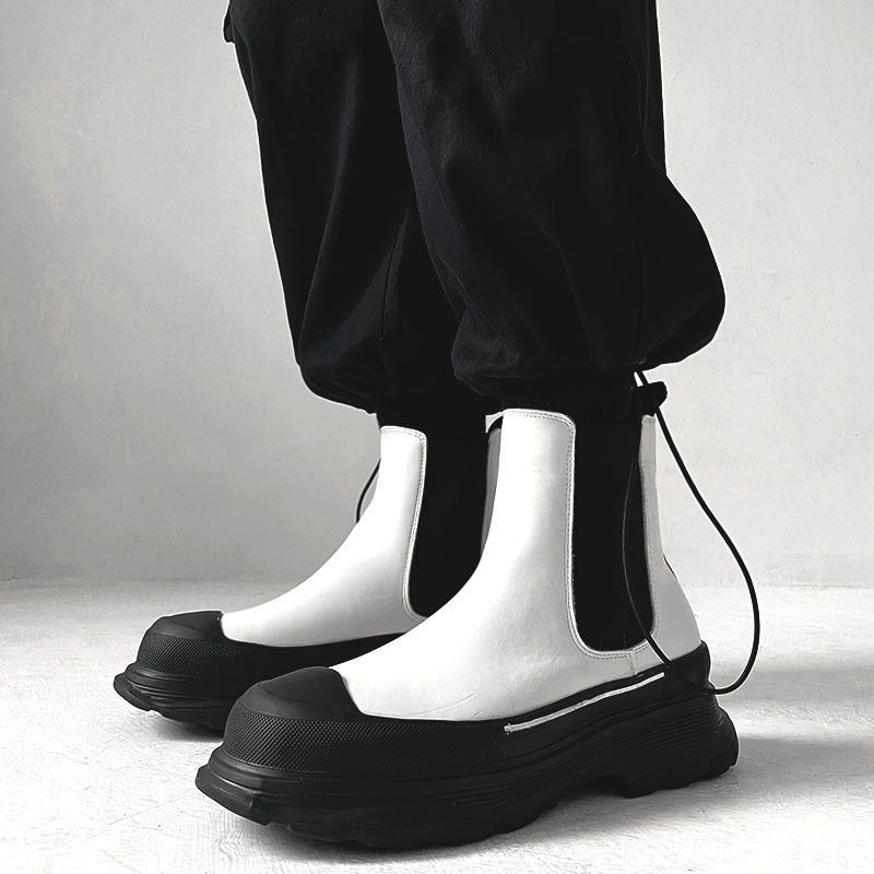 イングランドスタイルメンズブーツ カジュアル天然革靴 ブラッ - Men'S Shoes Black And White のレビューと価格
