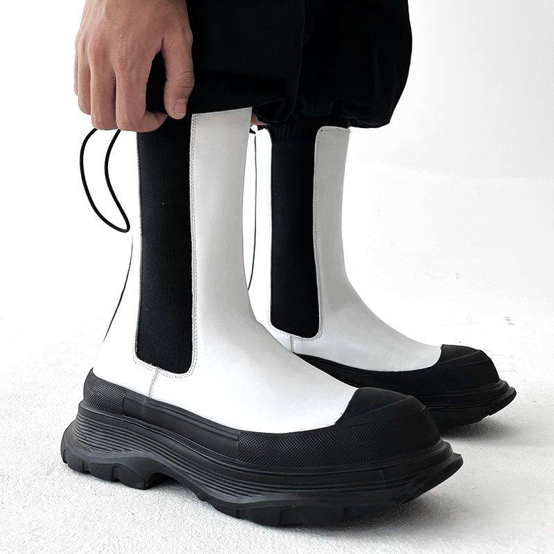 メンズファッション パンク ステージ ハイチェルシーブーツ  - Men'S Shoes Black And White のレビューと価格