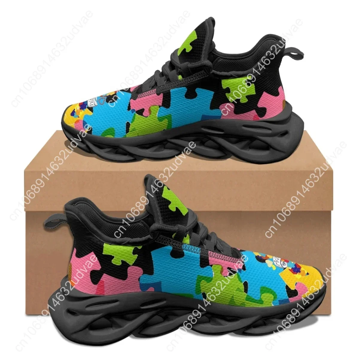 自閉症啓発スポーツランニングシューズカラーパズル耐久性のある - Men'S Shoes With Platform のレビューと価格