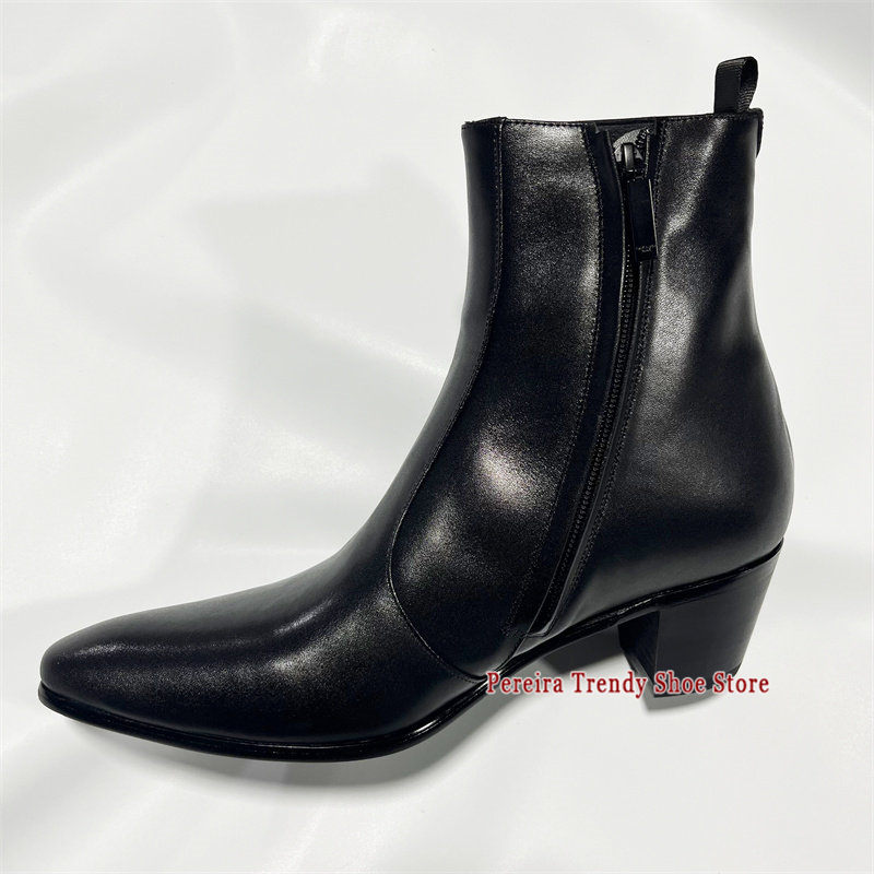 英国風牛革6CM厚底チェルシーブーツ　黒白本革サイドジッパー - Men'S Shoes Black And White のレビューと価格