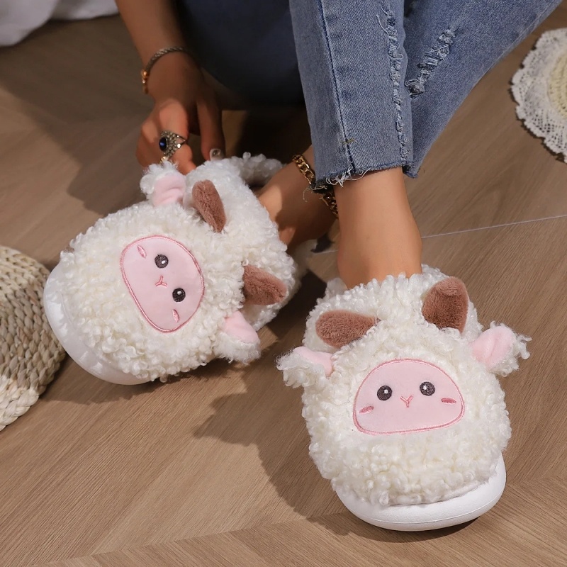 冬素敵な小さな羊のスリッパ女性男性用かわいい子羊ぬいぐるみホ - Men'S Shoes To Women'S のレビューと価格