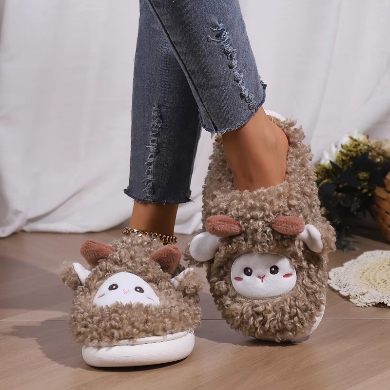 冬素敵な小さな羊のスリッパ女性男性用かわいい子羊ぬいぐるみホ - Men'S Shoes To Women'S のレビューと価格